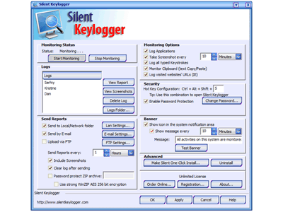 Silent Keylogger records keystrokes, emails, chats, websites and sends via email