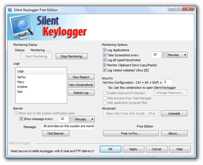 Silent Keylogger Free Edition Screenshot